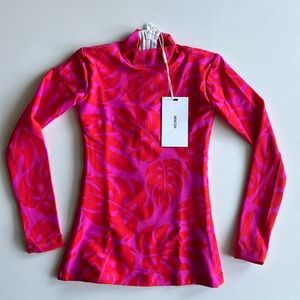 MIKOH MINI Kanu Long Sleeve Rashguard w zipper in Island Red Ginger NWT